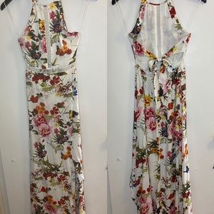 White floral halter maxi dress with woven detail in front size M